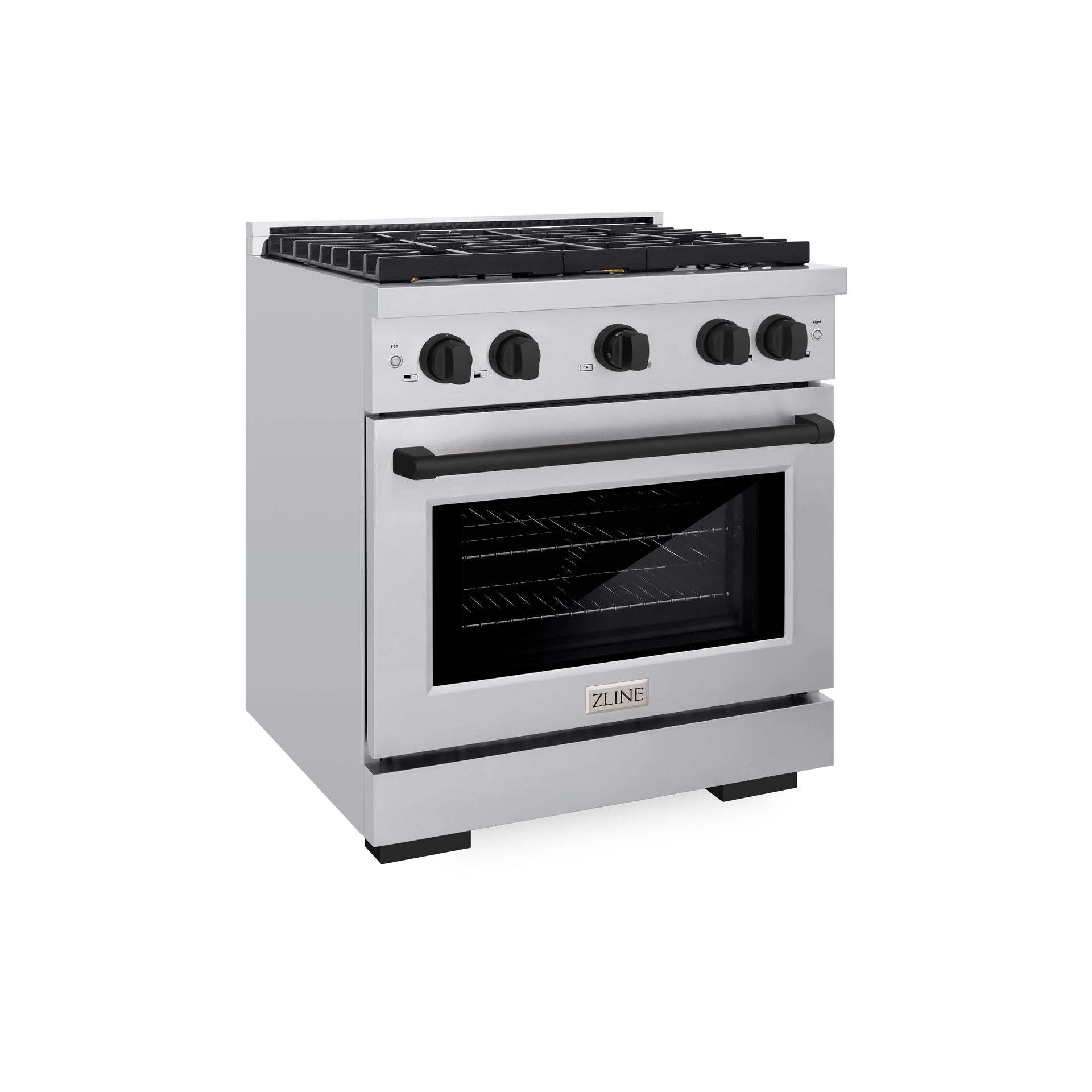 zline-autograph-edition-30-in-4-2-cu-ft-paramount-gas-range-with-4-burner-cooktop-and-convection-gas-oven-in-stainless-steel-with-matte-black-accents-sgrz-30-mb
