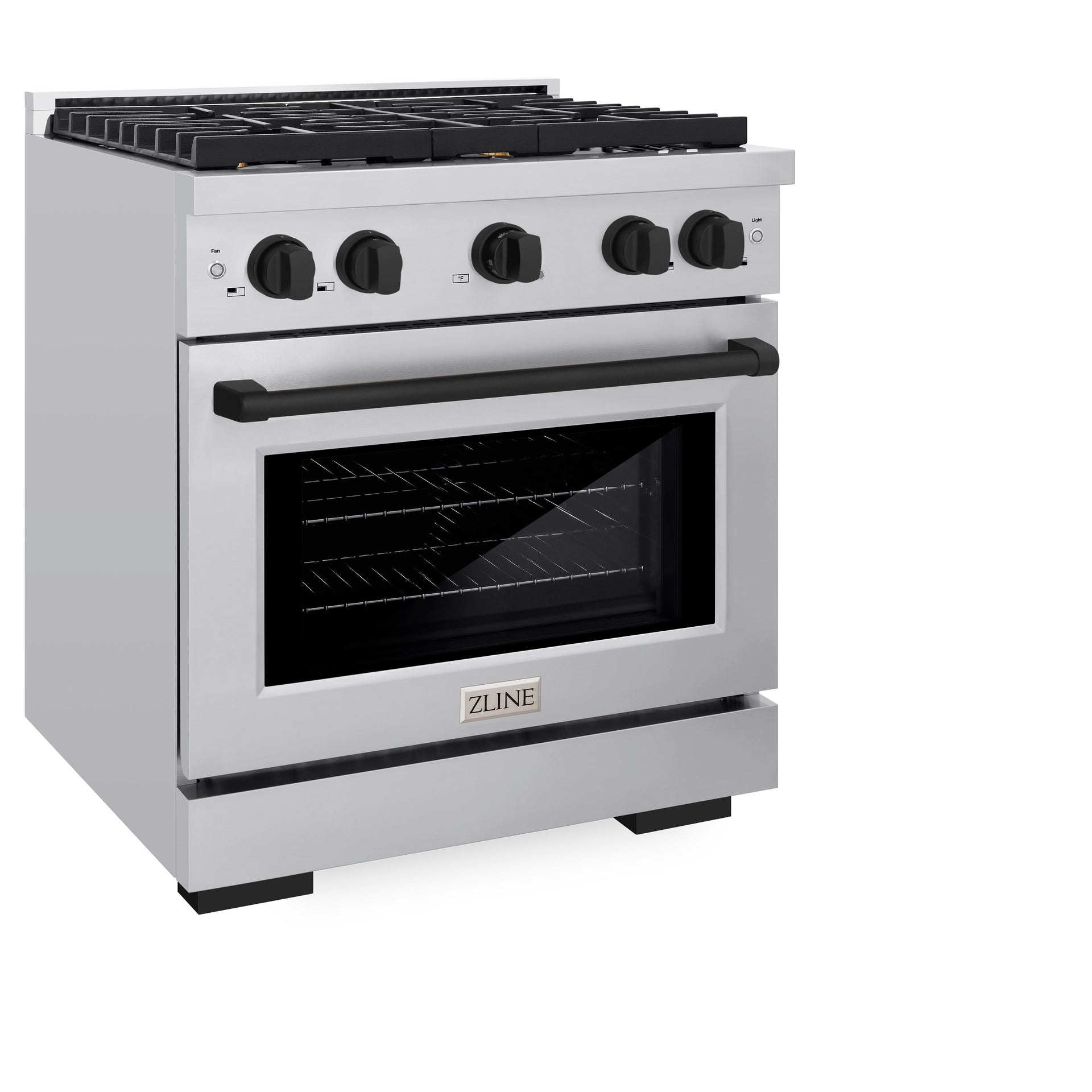 zline-autograph-edition-30-in-4-2-cu-ft-paramount-gas-range-with-4-burner-cooktop-and-convection-gas-oven-in-stainless-steel-with-matte-black-accents-sgrz-30-mb