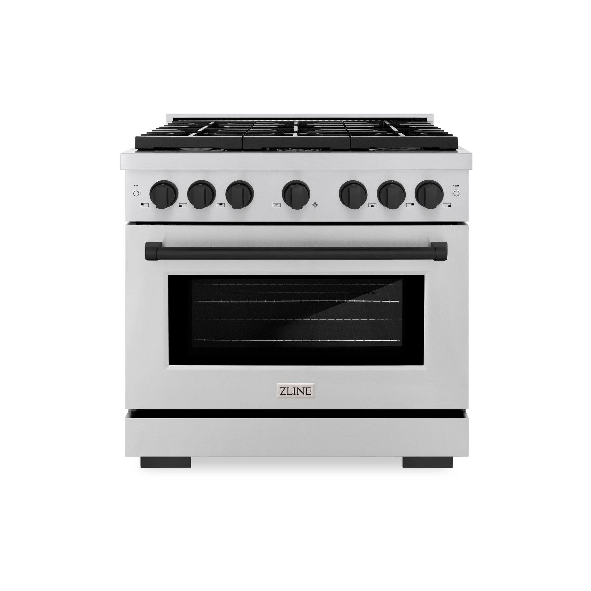 zline-autograph-edition-36-in-5-2-cu-ft-paramount-gas-range-with-6-burners-and-convection-gas-oven-in-stainless-steel-with-matte-black-accents-sgrz-36-mb