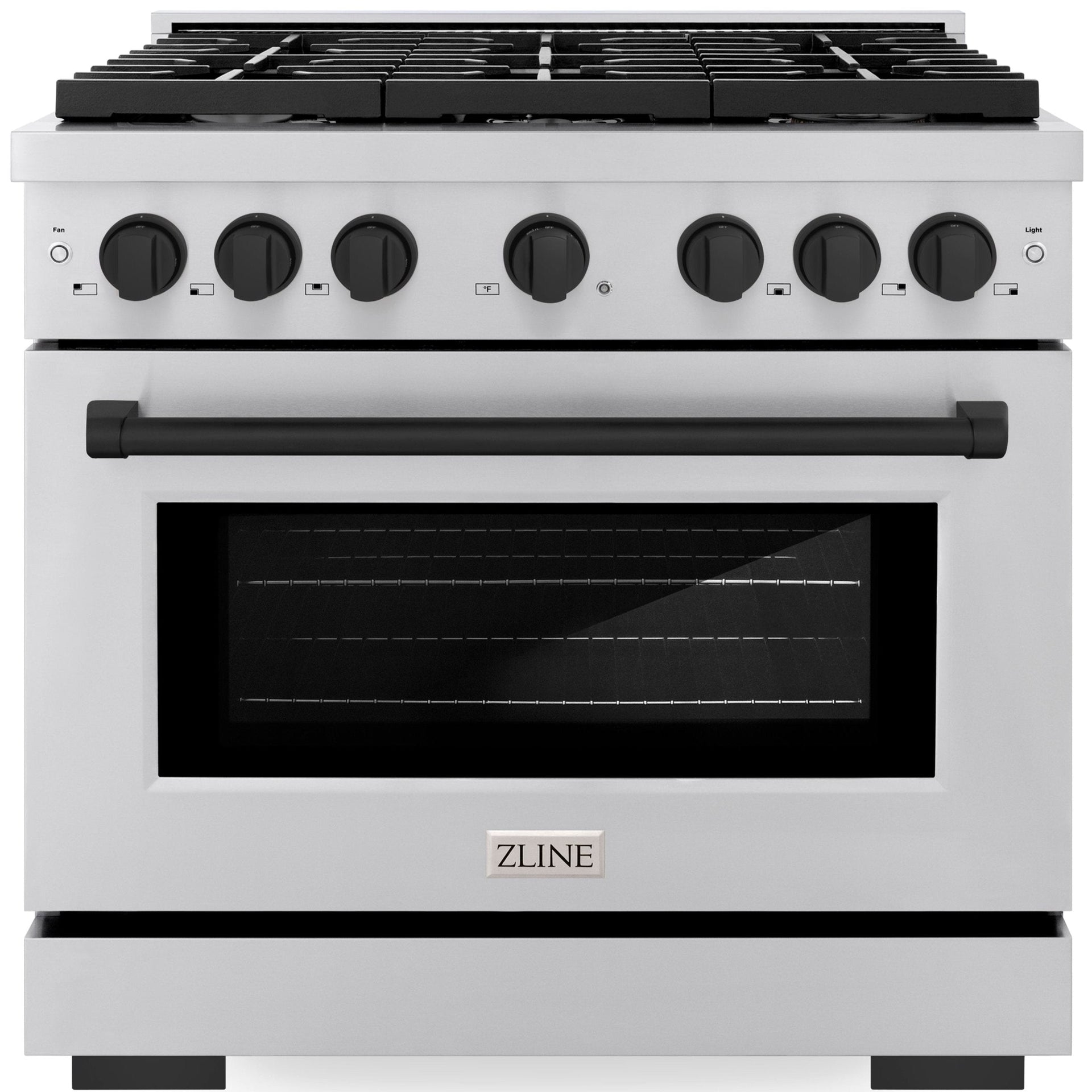 zline-autograph-edition-36-in-5-2-cu-ft-paramount-gas-range-with-6-burners-and-convection-gas-oven-in-stainless-steel-with-matte-black-accents-sgrz-36-mb