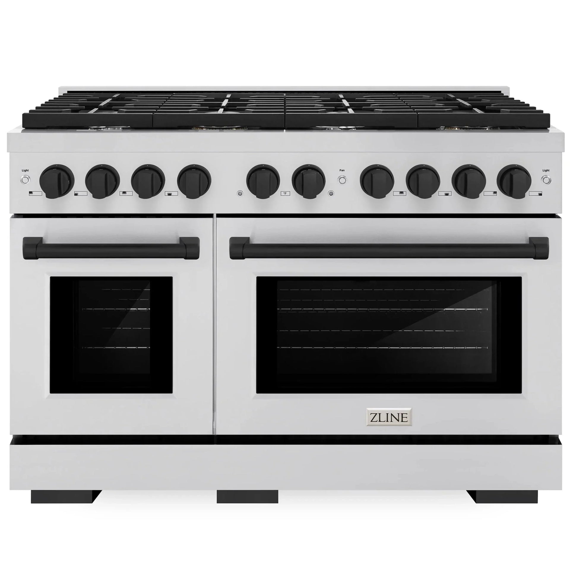 zline-autograph-edition-48-in-6-7-cu-ft-paramount-double-oven-gas-range-with-8-burners-in-stainless-steel-with-matte-black-accents-sgrz-48-mb