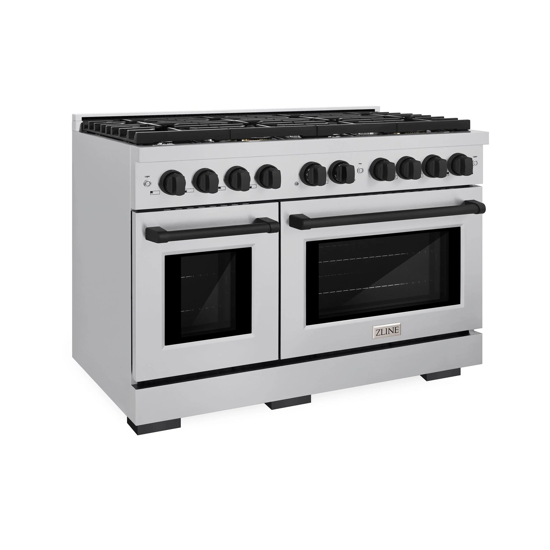 zline-autograph-edition-48-in-6-7-cu-ft-paramount-double-oven-gas-range-with-8-burners-in-stainless-steel-with-matte-black-accents-sgrz-48-mb