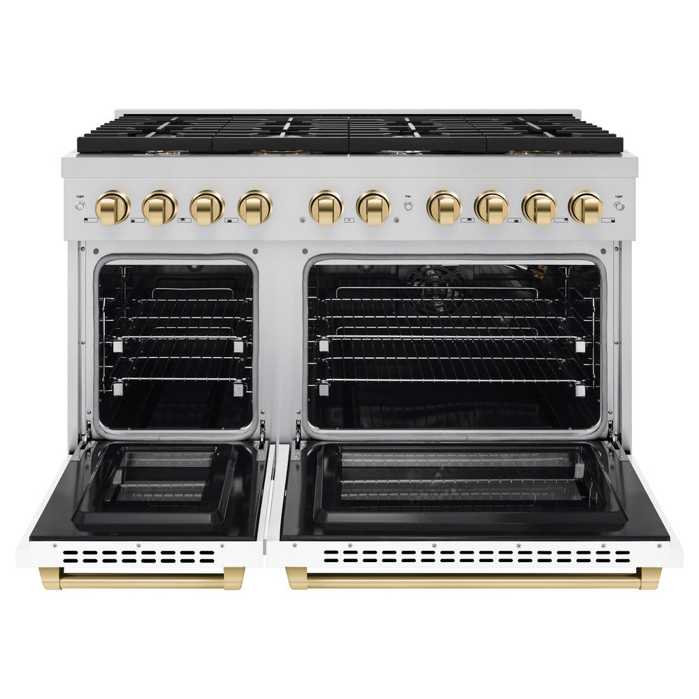 zline-autograph-edition-48-in-paramount-double-oven-dual-fuel-range-with-8-gas-burners-6-7-cu-ft-white-matte-doors-and-polished-gold-accents-sdrz-wm-48-g