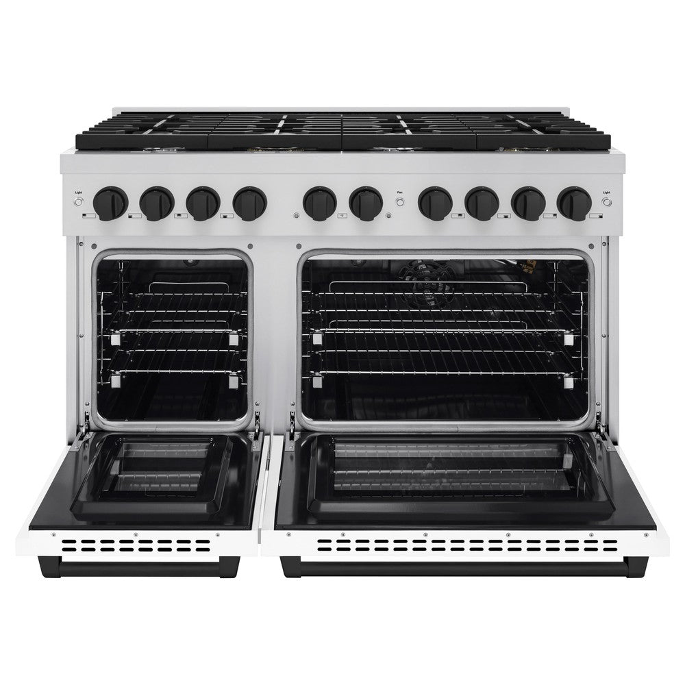 zline-autograph-edition-48-in-paramount-double-oven-dual-fuel-range-with-8-gas-burners-white-matte-doors-and-matte-black-accents-6-7-cu-ft-sdrz-wm-48-mb