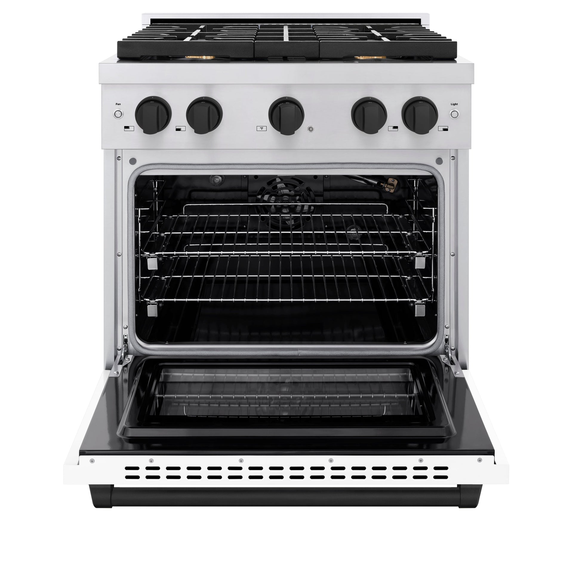 zline-autograph-30-in-4-2-cu-ft-paramount-gas-range-with-convection-oven-stainless-steel-with-white-matte-door-and-matte-black-accents-sgrz-wm-30-mb