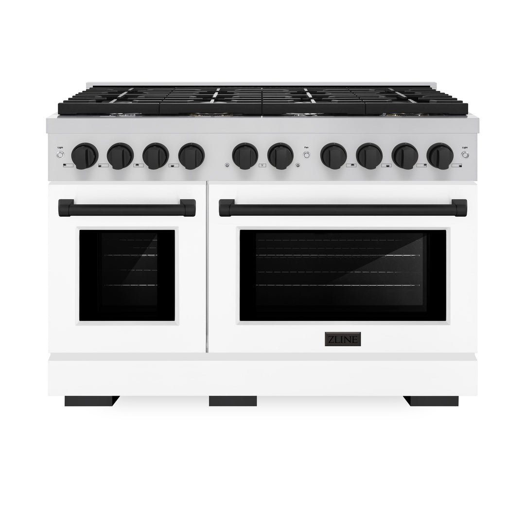 zline-autograph-48-double-oven-gas-range-6-7-cu-ft-stainless-steel-with-white-matte-doors-and-matte-black-accents-sgrz-wm-48-mb