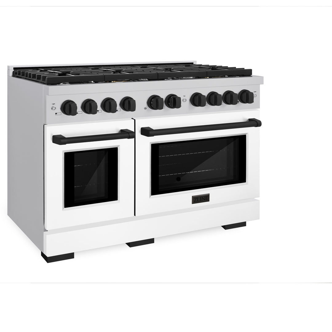 zline-autograph-48-double-oven-gas-range-6-7-cu-ft-stainless-steel-with-white-matte-doors-and-matte-black-accents-sgrz-wm-48-mb