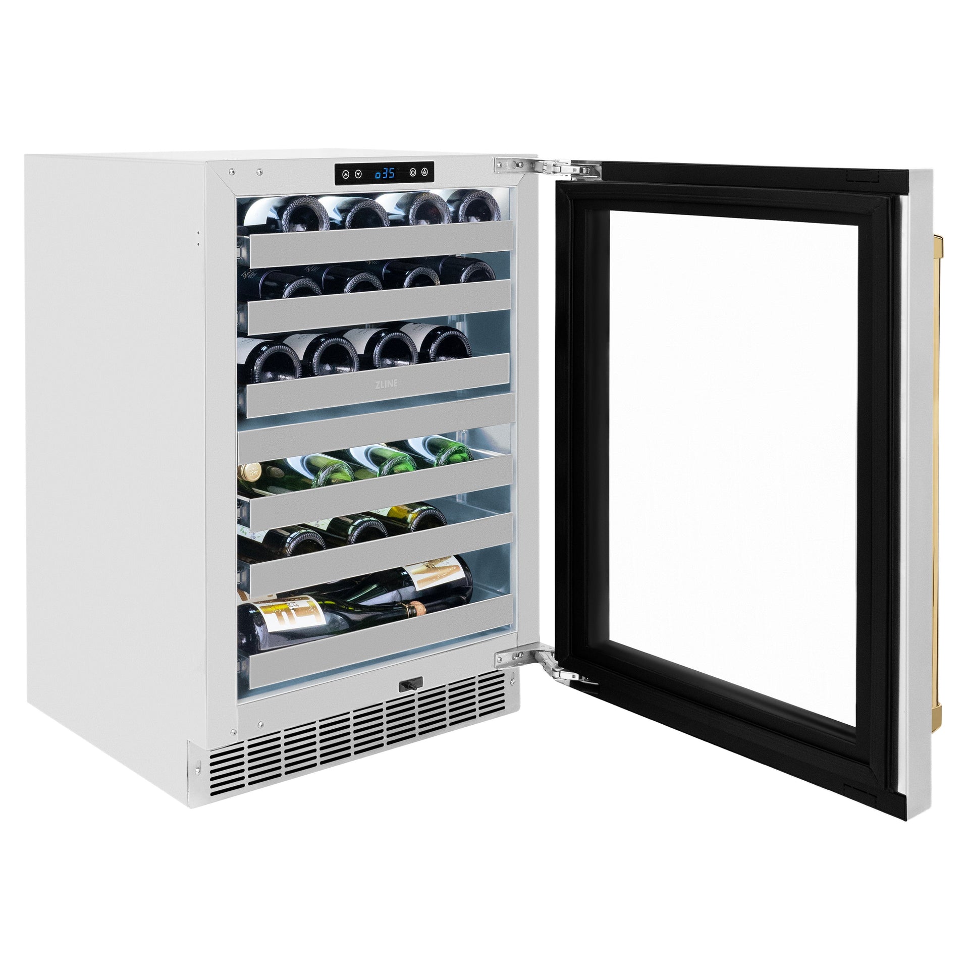 zline-autograph-24-touchstone-dual-zone-44-bottle-wine-cooler-with-stainless-steel-glass-door-and-polished-gold-handle-rwdoz-gs-24-g