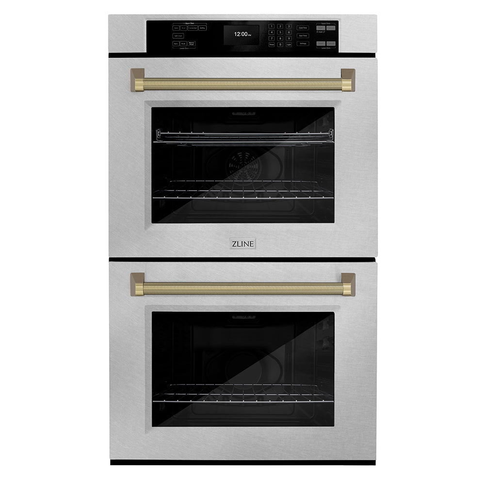zline-autograph-30-professional-true-convection-double-wall-oven-with-air-fry-and-self-clean-in-satin-stainless-steel-with-champagne-bronze-helix-handles-wadsz-30-kcb