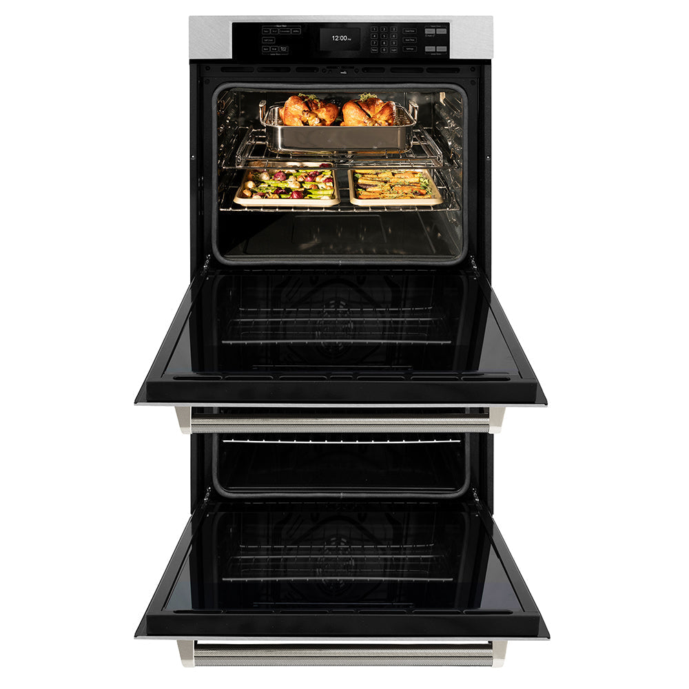 zline-autograph-30-professional-true-convection-double-wall-oven-with-air-fry-and-self-clean-in-satin-stainless-steel-with-polished-nickel-helix-handles-wadsz-30-kpn