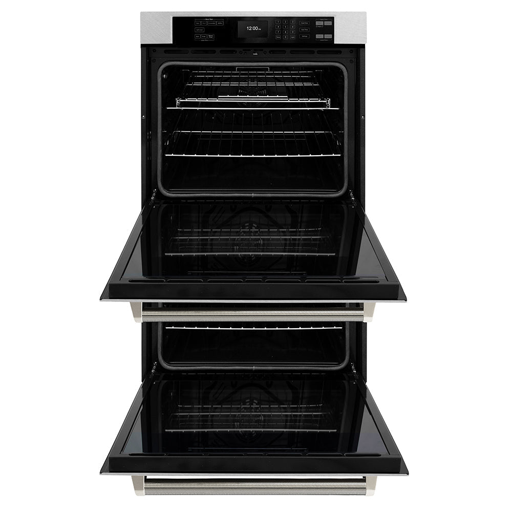 zline-autograph-30-professional-true-convection-double-wall-oven-with-air-fry-and-self-clean-in-satin-stainless-steel-with-polished-nickel-helix-handles-wadsz-30-kpn