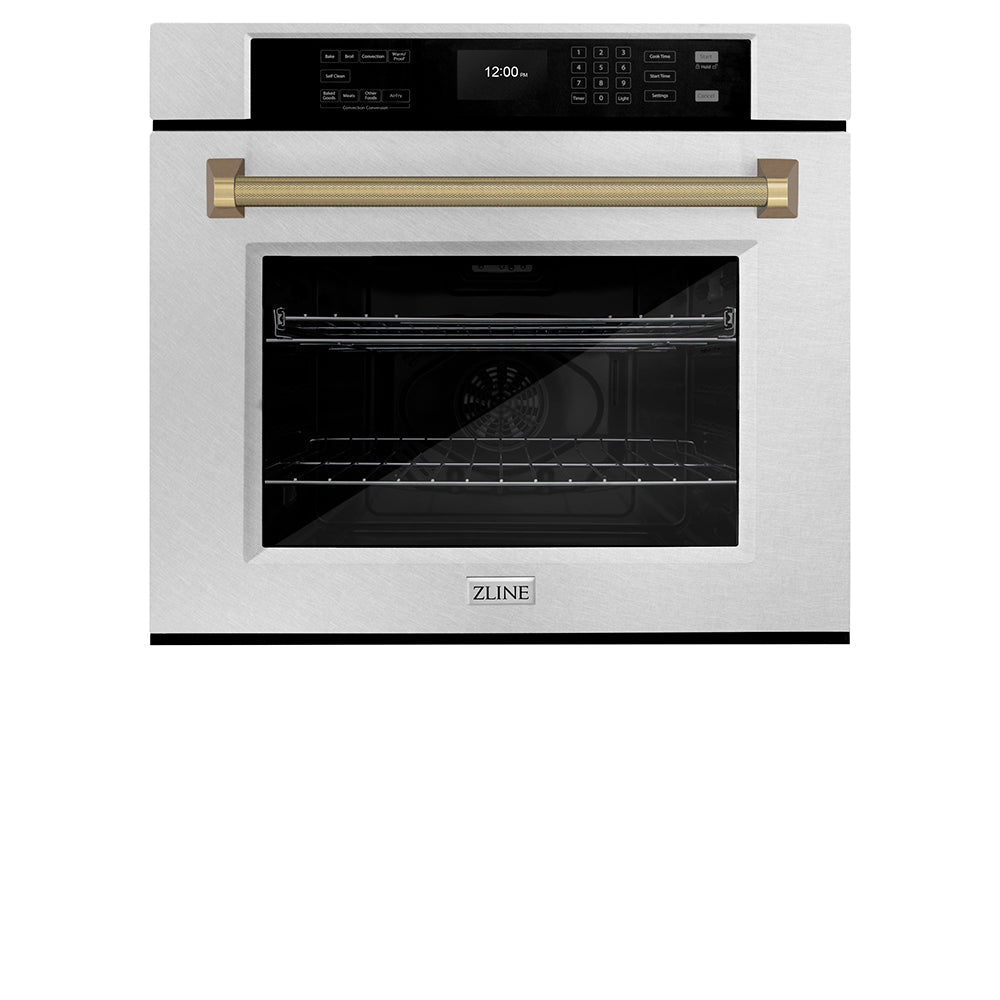 zline-autograph-30-professional-true-convection-single-wall-oven-with-air-fry-and-self-clean-in-satin-stainless-steel-with-champagne-bronze-helix-handle-wassz-30-kcb