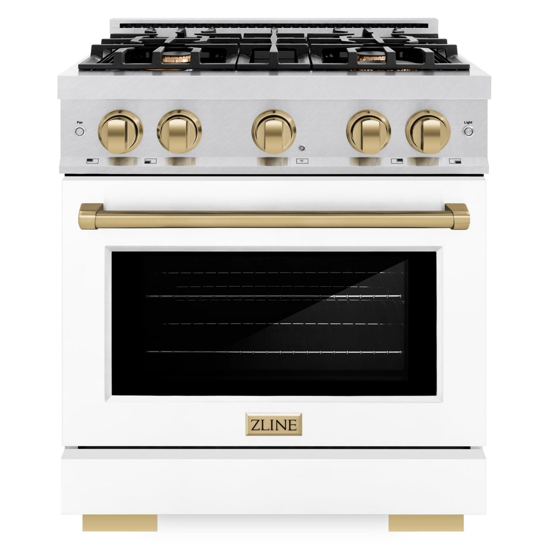 zline-autograph-edition-30-in-dual-fuel-range-4-burners-gas-cooktop-electric-convection-oven-satin-stainless-steel-with-white-matte-door-and-champagne-bronze-accents-hdrsz-wm-30-cb
