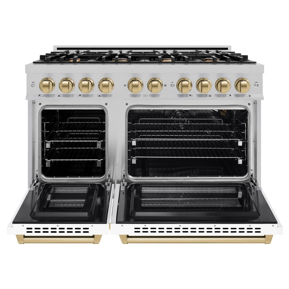 zline-48-in-double-oven-gas-range-6-7-cu-ft-8-burner-cooktop-satin-stainless-steel-with-white-matte-doors-champagne-bronze-accents-hgrsz-wm-48-cb