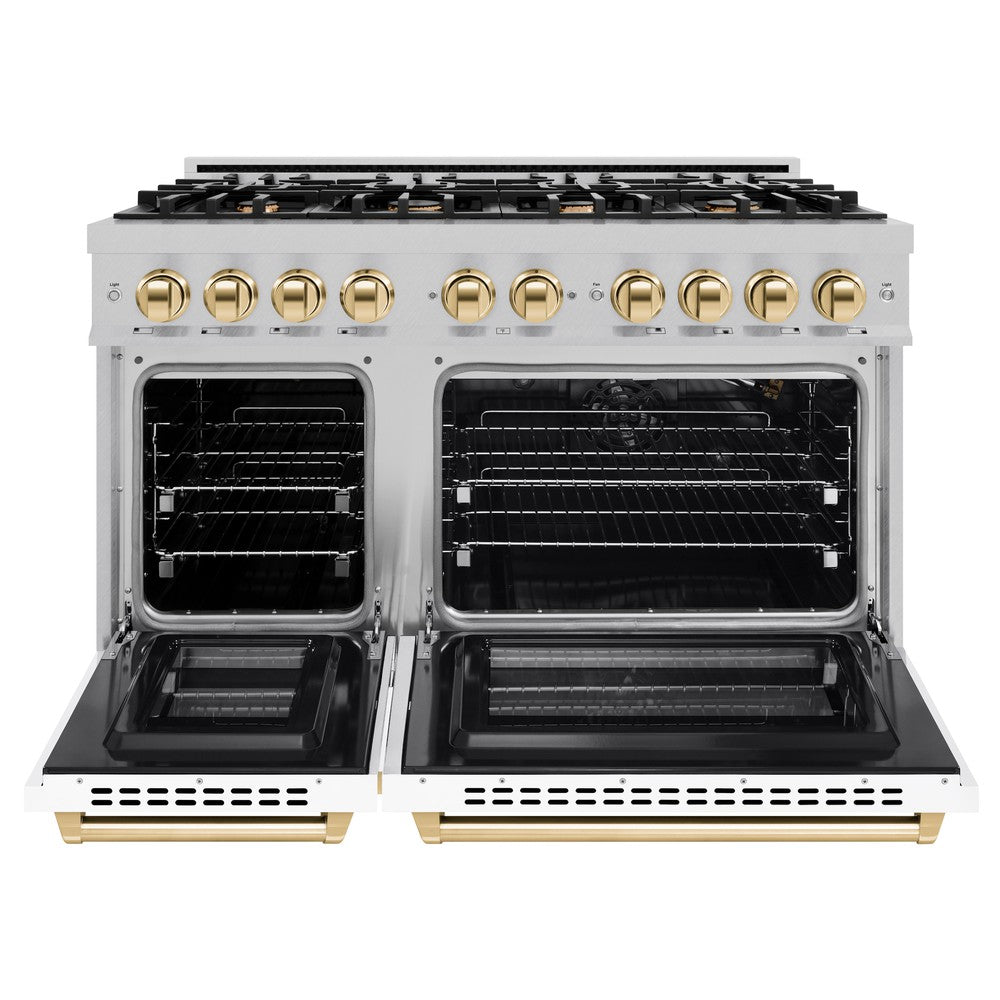 zline-48-in-double-oven-gas-range-6-7-cu-ft-8-burner-cooktop-satin-stainless-steel-with-white-matte-doors-and-polished-gold-accents-hgrsz-wm-48-g