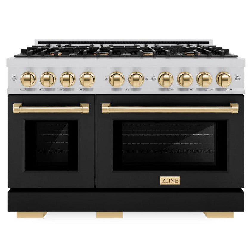 zline-48-in-double-oven-gas-range-6-7-cu-ft-8-burner-cooktop-stainless-steel-with-black-matte-doors-polished-gold-accents-hgrz-blm-48-g
