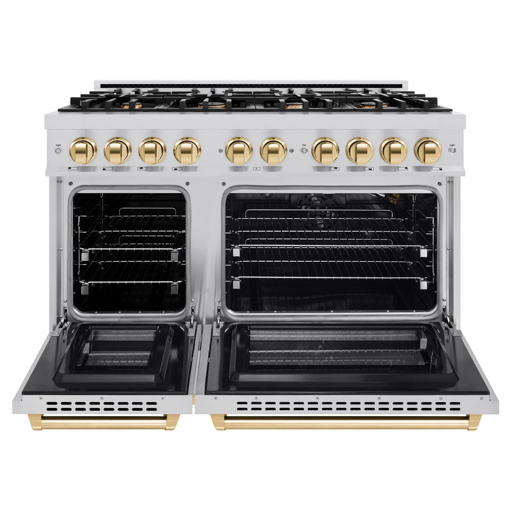 zline-48-in-gas-range-double-oven-6-7-cu-ft-8-burners-stainless-steel-with-polished-gold-accents-hgrz-48-g