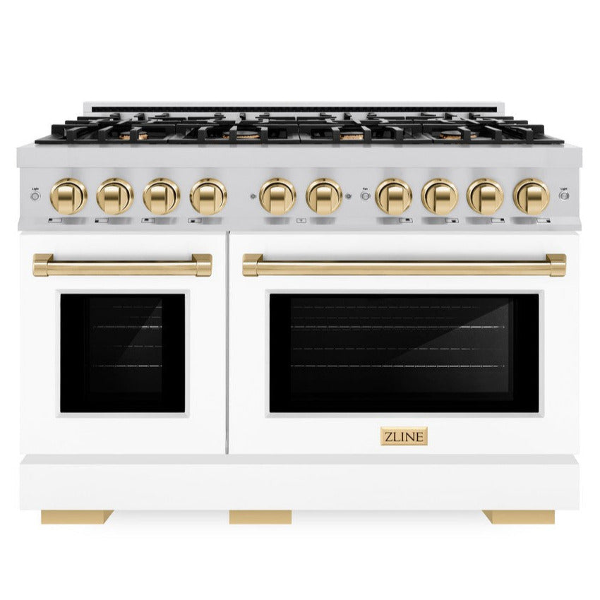 zline-autograph-edition-48-in-select-double-oven-dual-fuel-range-6-7-cu-ft-8-burner-gas-cooktop-electric-convection-ovens-stainless-steel-with-white-matte-doors-polished-gold-accents-hdrz-wm-48-g