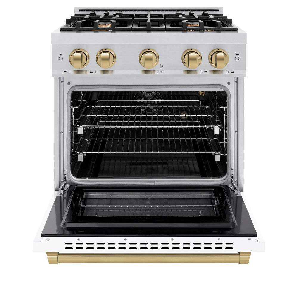 zline-autograph-edition-30-in-select-gas-range-with-4-burners-and-4-2-cu-ft-convection-oven-in-stainless-steel-with-white-matte-door-and-champagne-bronze-accents-hgrz-wm-30-cb