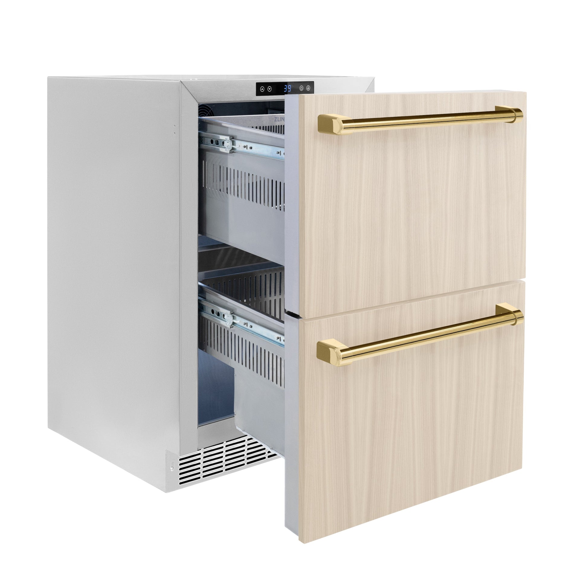 zline-24-inch-refrigerator-drawer-4-6-cu-ft-168-can-capacity-outdoor-rated-panel-ready-polished-gold-handles-rdspoz-24-g