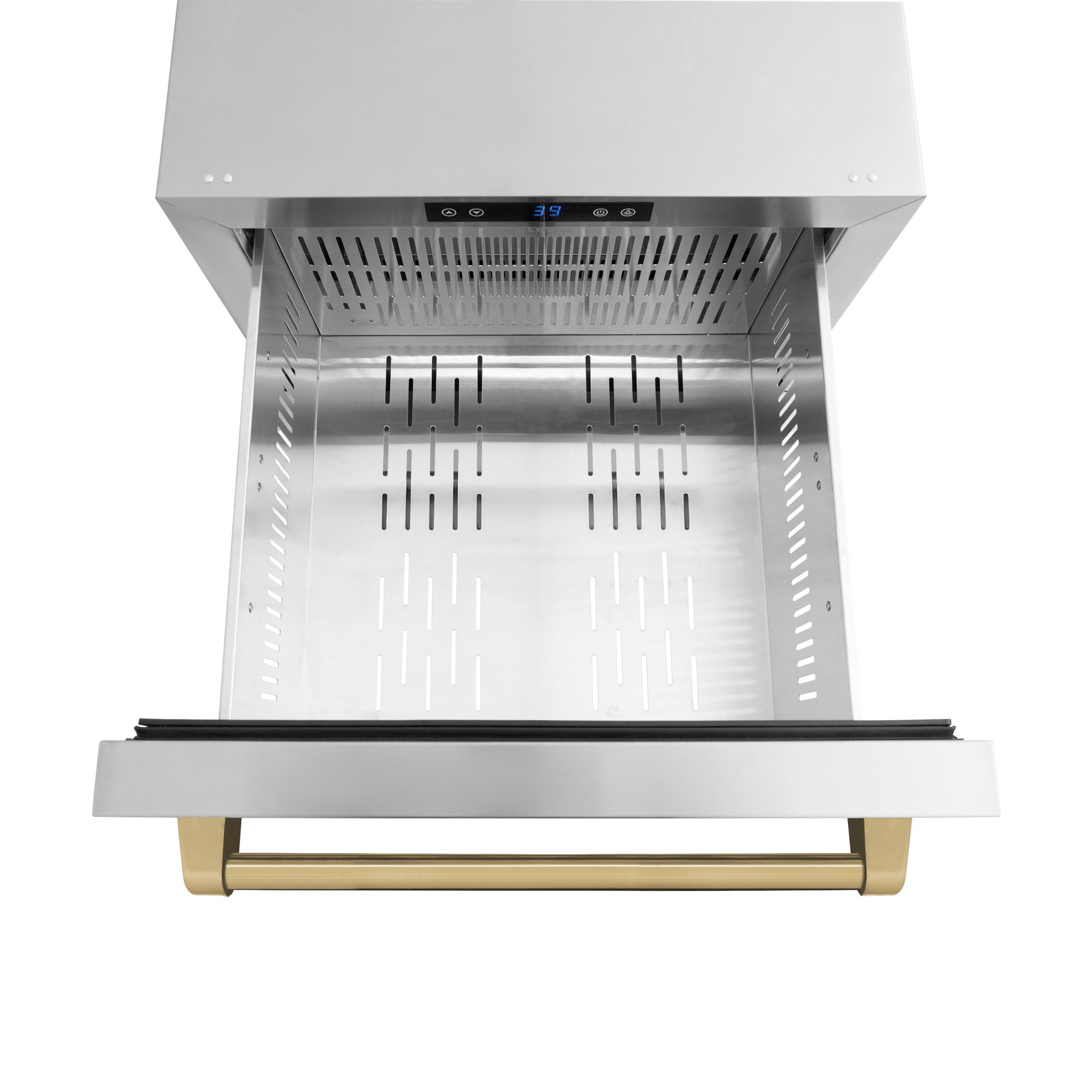 zline-24-in-refrigerator-drawer-168-can-capacity-outdoor-rated-stainless-steel-doors-champagne-bronze-handles-rdsoz-st-24-cb