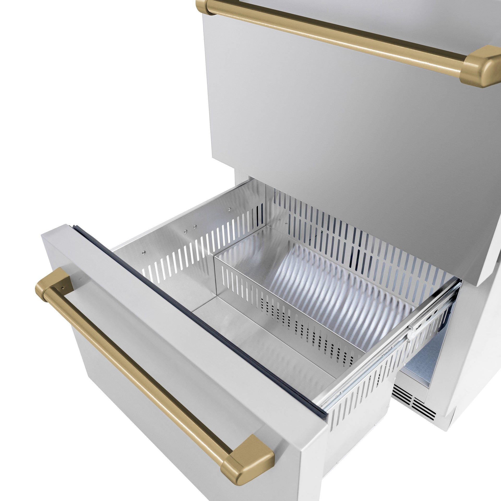 zline-24-in-refrigerator-drawer-168-can-capacity-outdoor-rated-stainless-steel-doors-champagne-bronze-handles-rdsoz-st-24-cb