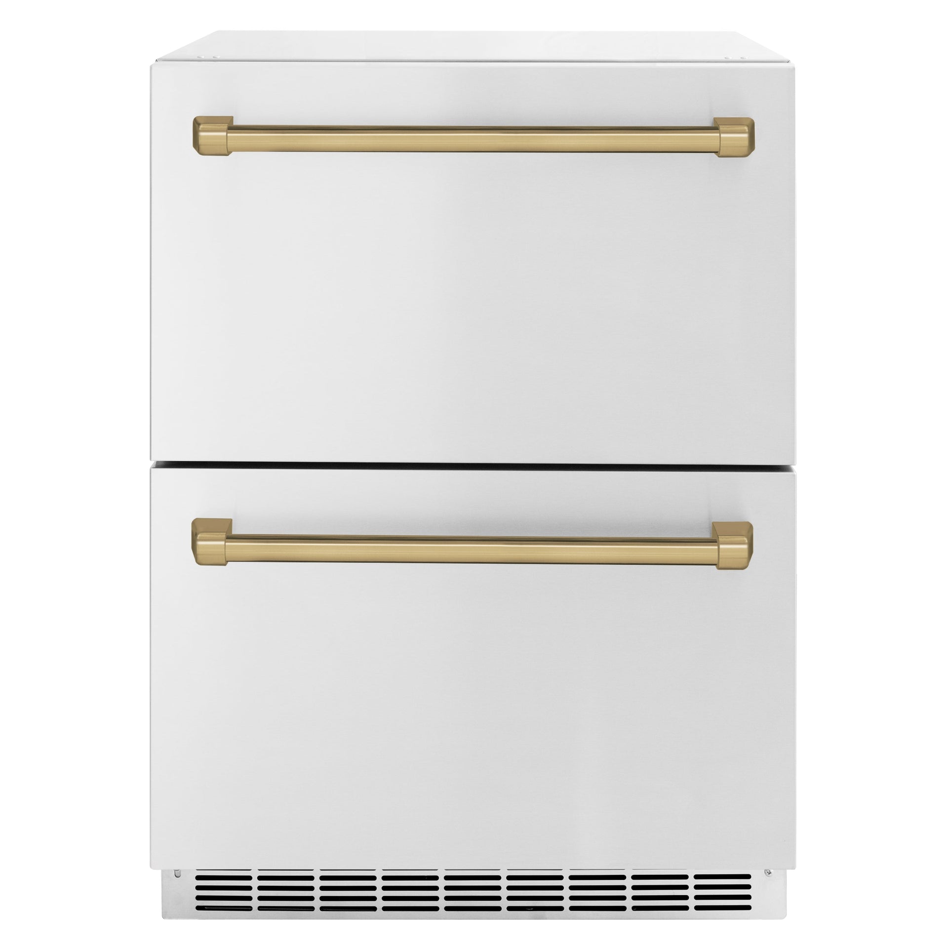 zline-24-in-refrigerator-drawer-168-can-capacity-outdoor-rated-stainless-steel-doors-champagne-bronze-handles-rdsoz-st-24-cb