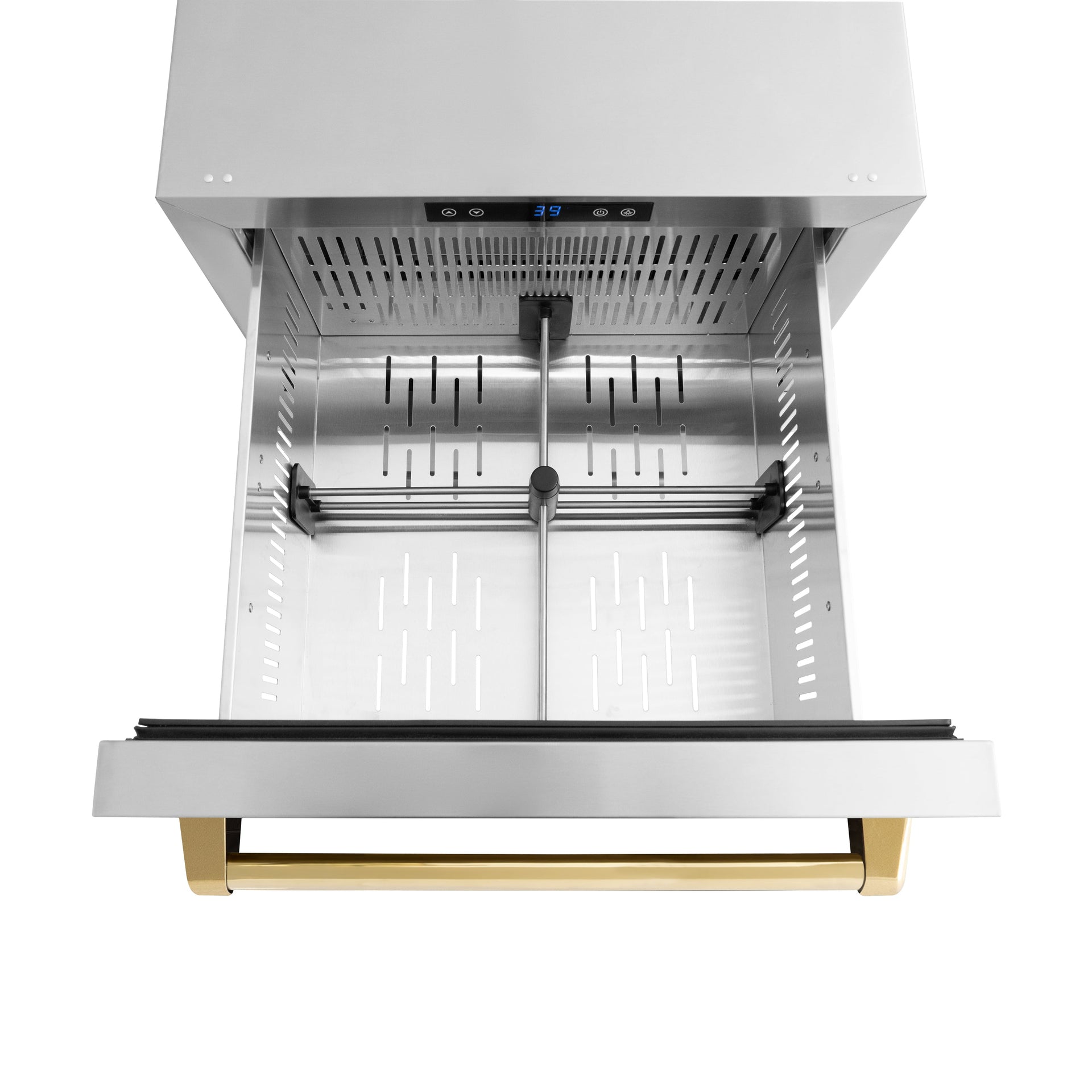 zline-24-inch-refrigerator-drawer-outdoor-rated-168-can-capacity-stainless-steel-polished-gold-handles-rdsoz-st-24-g