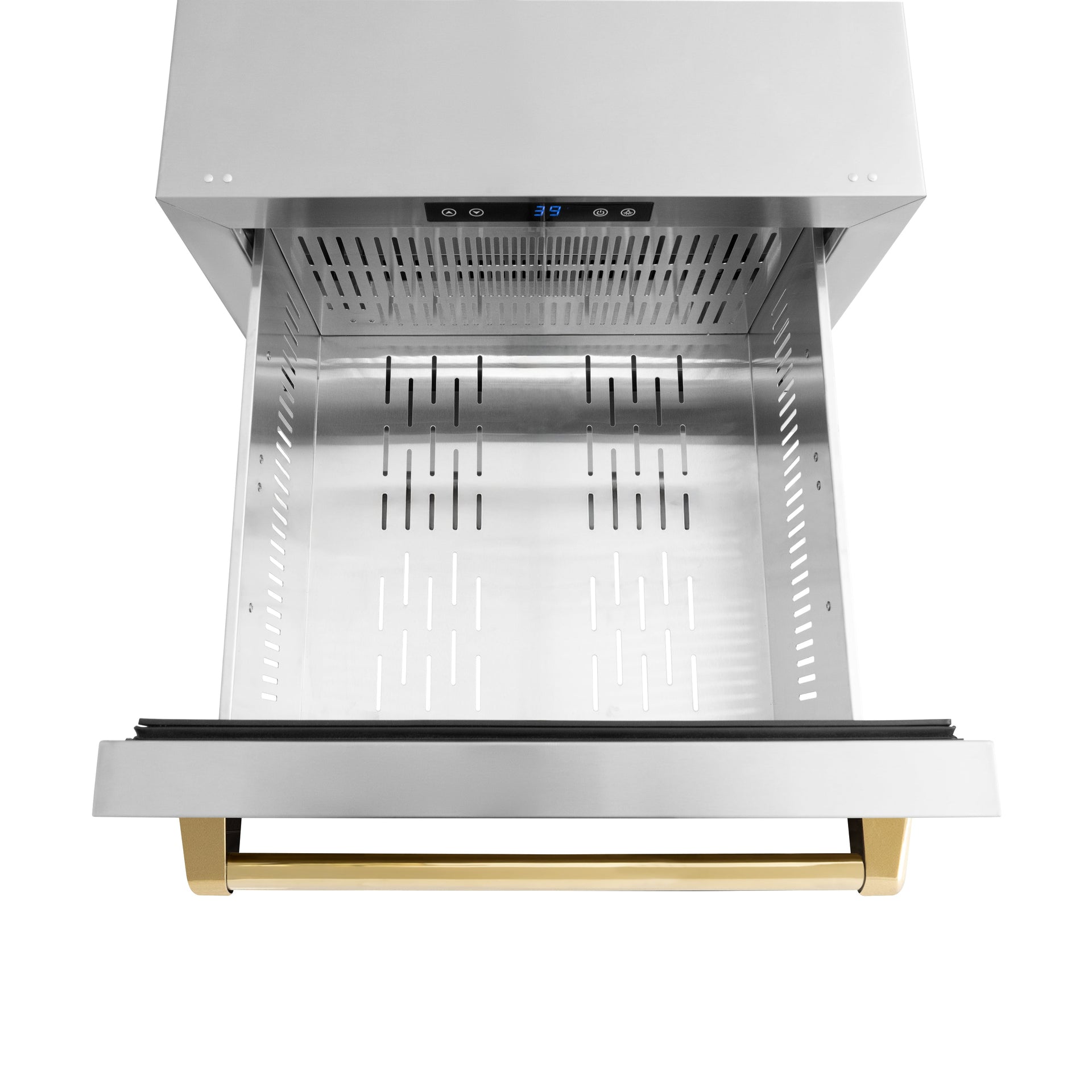 zline-24-inch-refrigerator-drawer-outdoor-rated-168-can-capacity-stainless-steel-polished-gold-handles-rdsoz-st-24-g