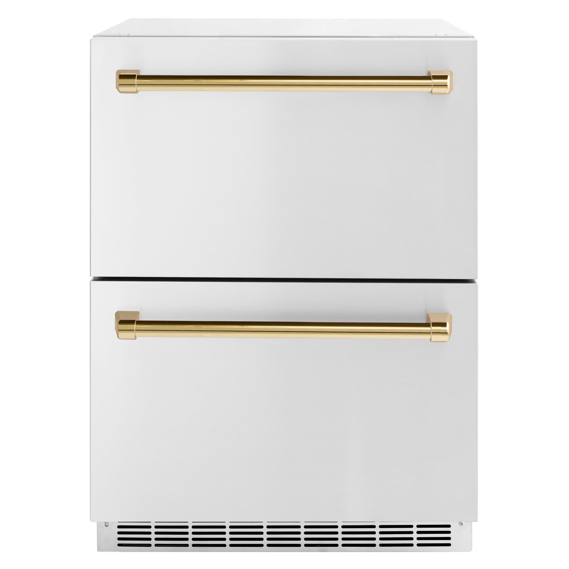 zline-24-inch-refrigerator-drawer-outdoor-rated-168-can-capacity-stainless-steel-polished-gold-handles-rdsoz-st-24-g