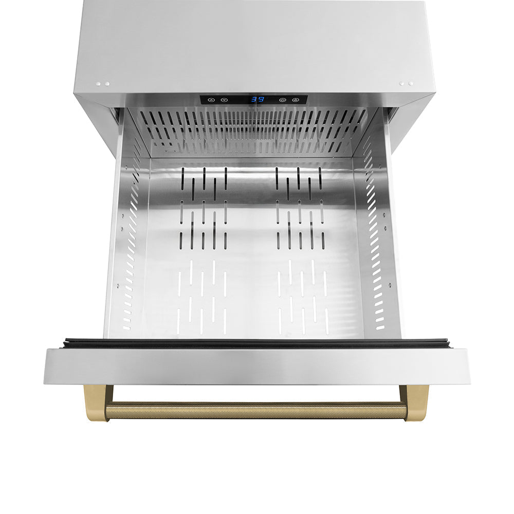 zline-24-inch-dual-refrigerator-drawer-168-can-capacity-outdoor-rated-stainless-steel-doors-champagne-bronze-helix-handles-rdsoz-st-24-kcb