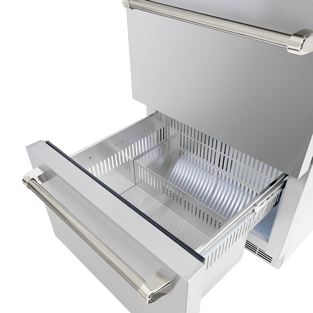 zline-24-in-outdoor-dual-refrigerator-drawer-168-can-capacity-stainless-steel-doors-polished-nickel-helix-handles-rdsoz-st-24-kpn