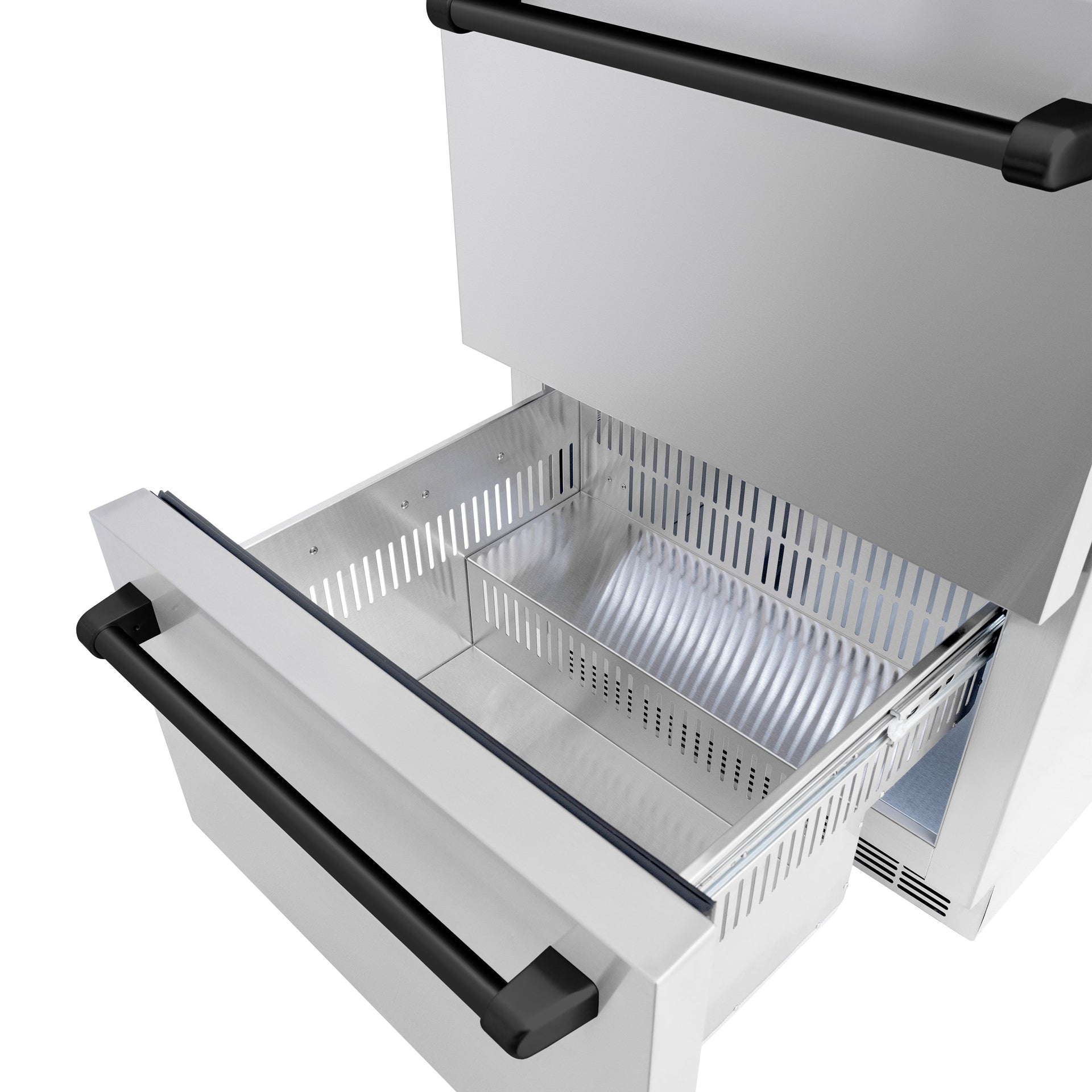 zline-24-in-refrigerator-drawer-4-6-cu-ft-168-can-capacity-outdoor-rated-stainless-steel-matte-black-handles-rdsoz-st-24-mb