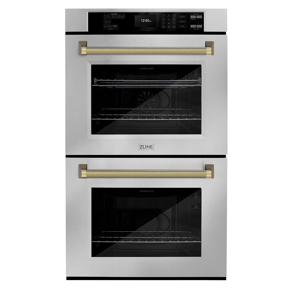 zline-autograph-30-professional-true-convection-double-wall-oven-with-air-fry-and-self-clean-in-stainless-steel-with-polished-gold-helix-handles-wadz-30-kg