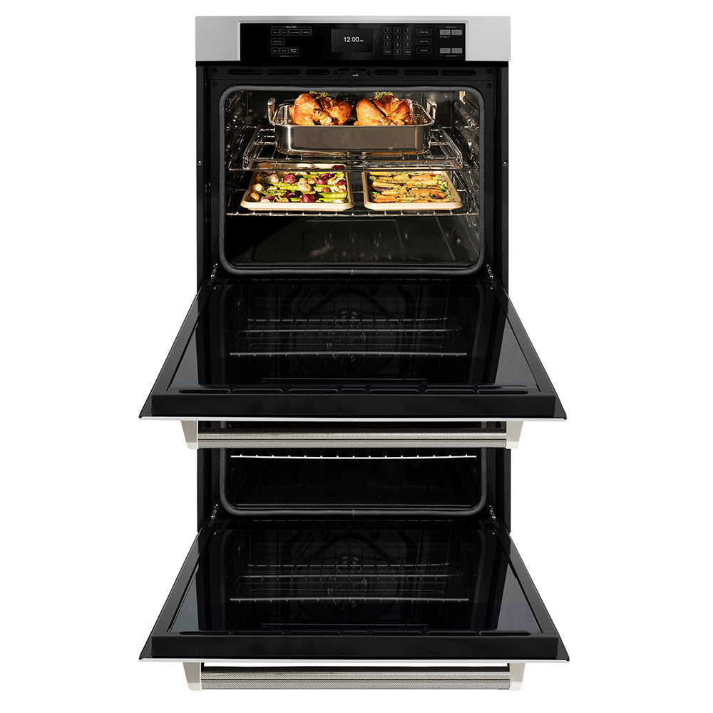 zline-autograph-30-professional-true-convection-double-wall-oven-with-air-fry-and-self-clean-in-stainless-steel-with-polished-nickel-helix-handles-wadz-30-kpn