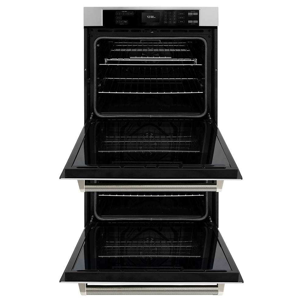 zline-autograph-30-professional-true-convection-double-wall-oven-with-air-fry-and-self-clean-in-stainless-steel-with-polished-nickel-helix-handles-wadz-30-kpn