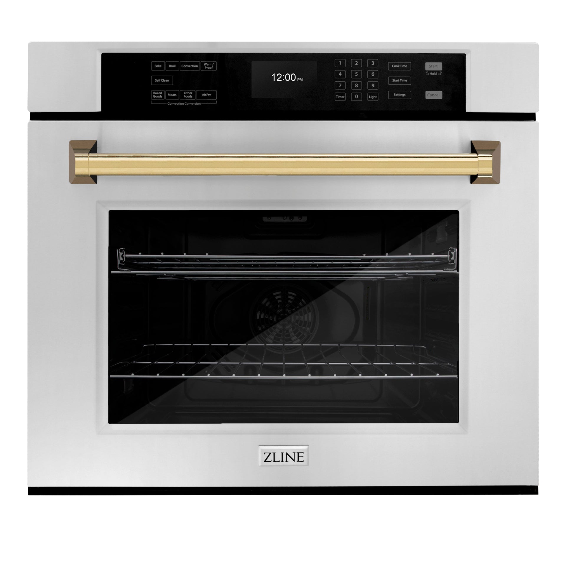 zline-30-autograph-single-wall-oven-with-air-fry-and-self-clean-in-stainless-steel-and-gold-handle-wasz-30-g