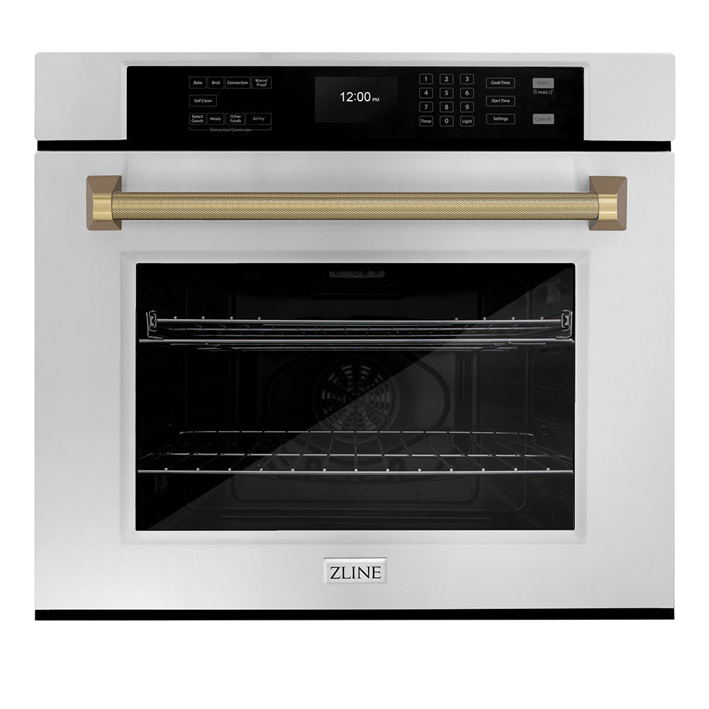 zline-autograph-30-professional-true-convection-single-wall-oven-with-air-fry-and-self-clean-in-stainless-steel-with-champagne-bronze-helix-handle-wasz-30-kcb