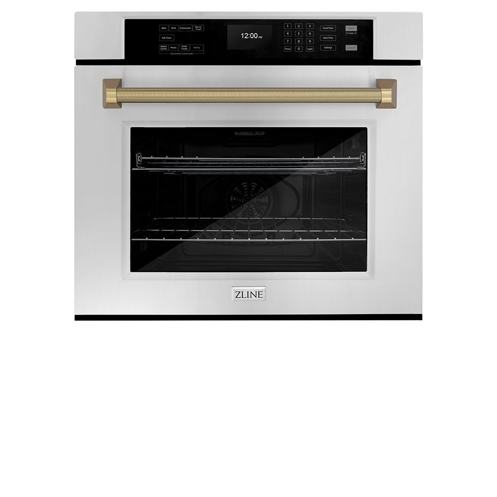 zline-autograph-30-professional-true-convection-single-wall-oven-with-air-fry-and-self-clean-in-stainless-steel-with-champagne-bronze-helix-handle-wasz-30-kcb