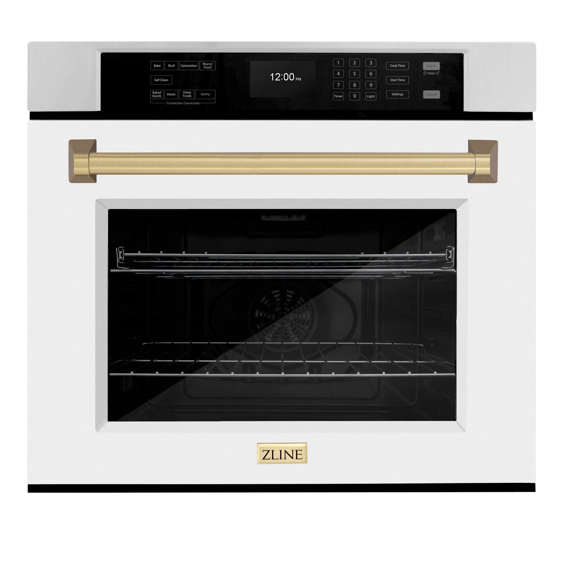 zline-30-autograph-single-wall-oven-with-air-fry-and-self-clean-in-stainless-steel-with-white-matte-door-and-champagne-bronze-handle-wasz-wm-30-cb