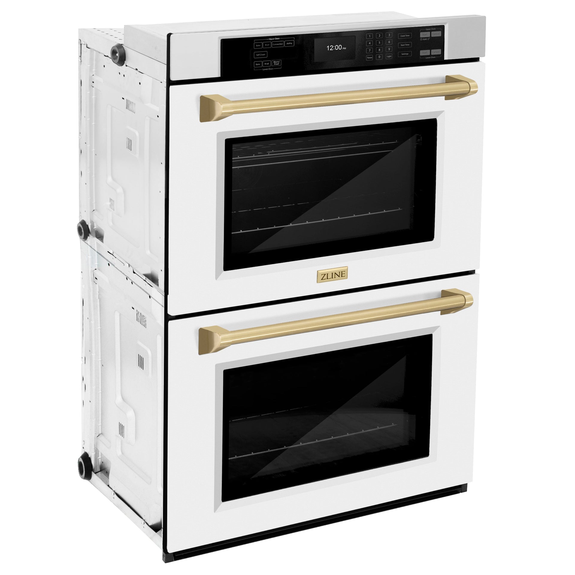 zline-30-autograph-double-wall-oven-with-air-fry-and-self-clean-in-stainless-steel-with-white-matte-door-and-champagne-bronze-handle-wadz-wm-30-cb