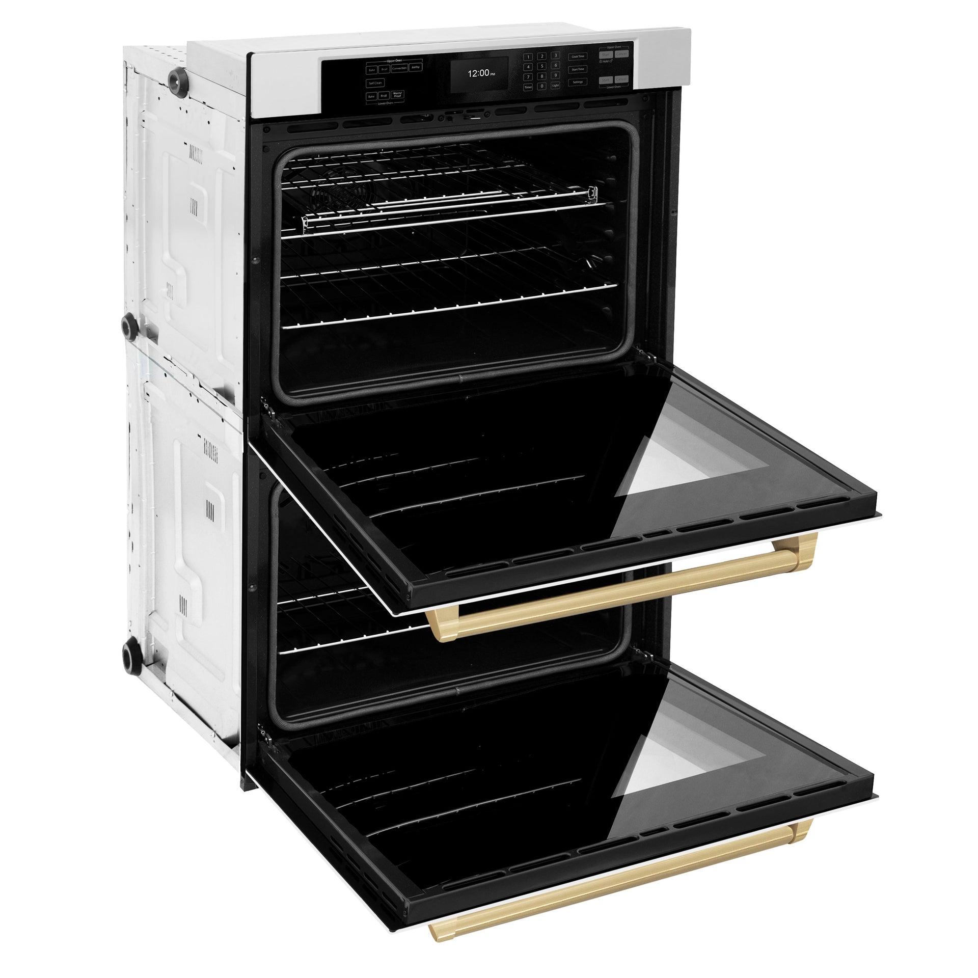 zline-30-autograph-double-wall-oven-with-air-fry-and-self-clean-in-stainless-steel-with-white-matte-door-and-champagne-bronze-handle-wadz-wm-30-cb