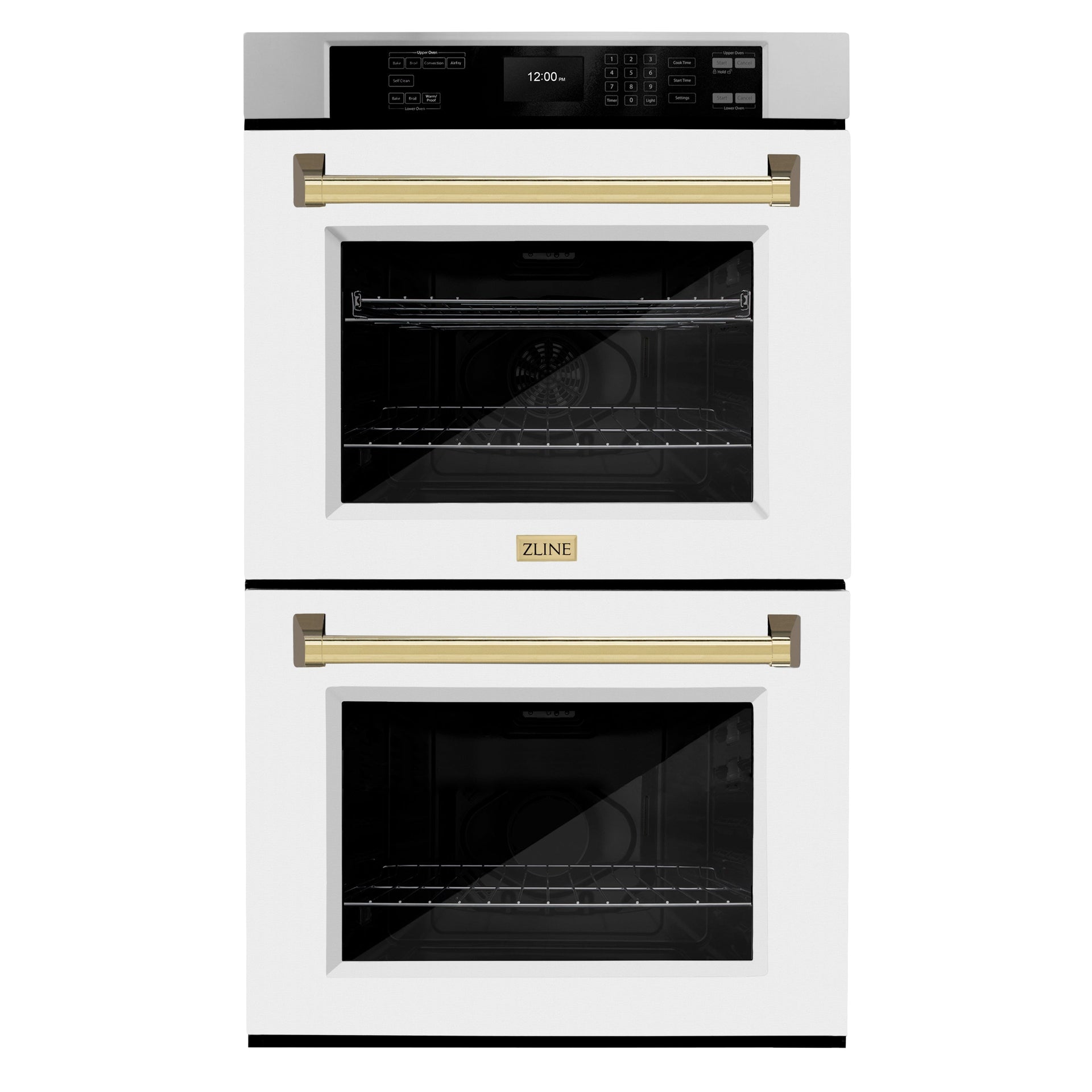 zline-30-autograph-double-wall-oven-with-air-fry-and-self-clean-in-stainless-steel-with-white-matte-door-and-gold-handle-wadz-wm-30-g