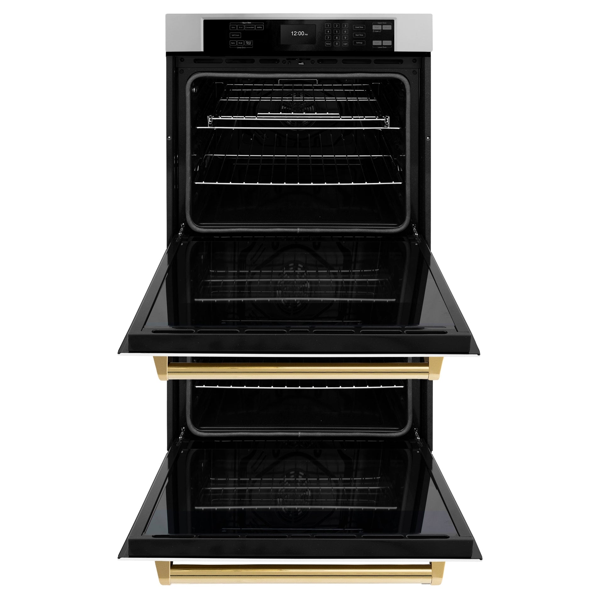 zline-30-autograph-double-wall-oven-with-air-fry-and-self-clean-in-stainless-steel-with-white-matte-door-and-gold-handle-wadz-wm-30-g