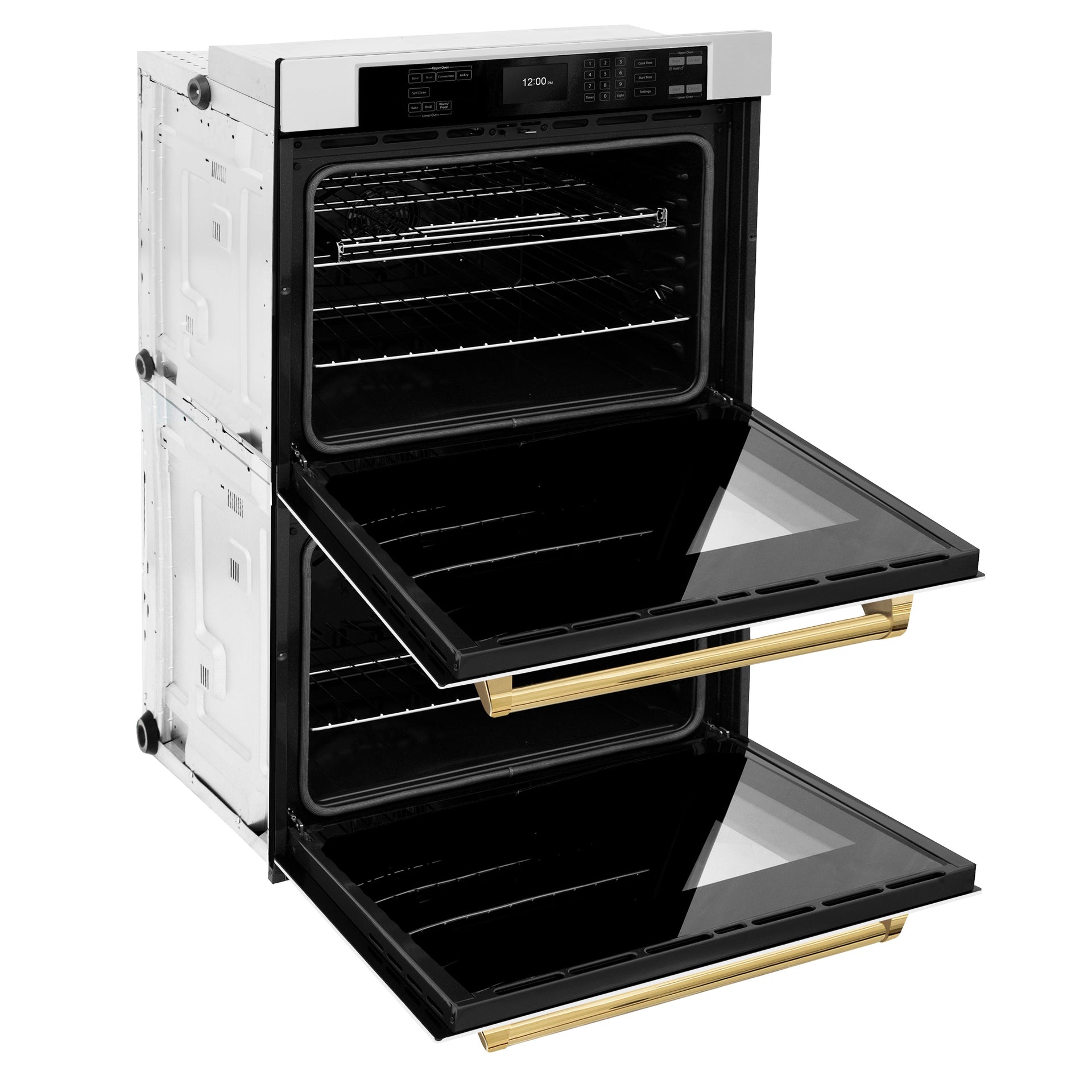 zline-30-autograph-double-wall-oven-with-air-fry-and-self-clean-in-stainless-steel-with-white-matte-door-and-gold-handle-wadz-wm-30-g