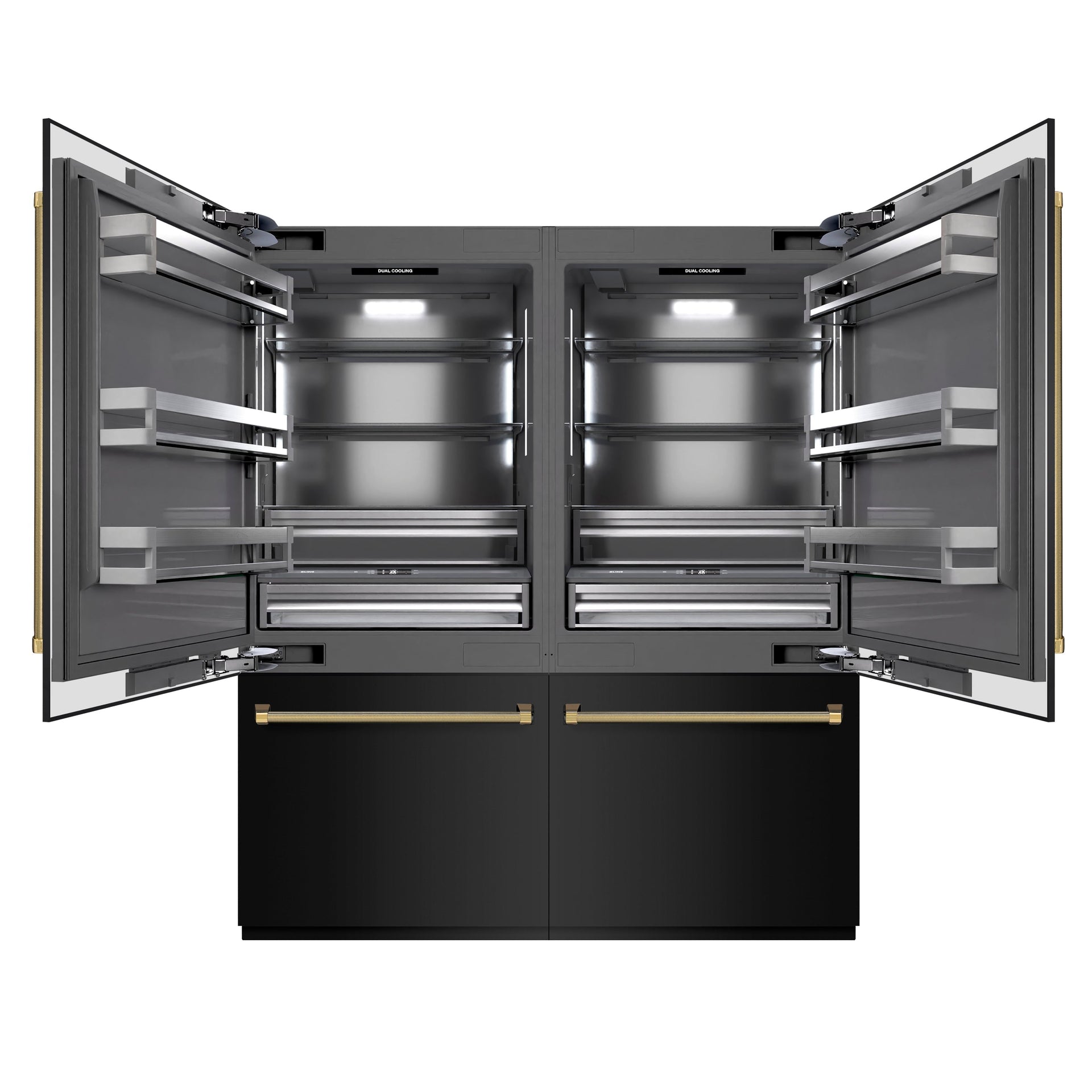 zline-72-in-french-door-built-in-bottom-freezer-refrigerator-39-6-cu-ft-black-stainless-steel-water-dispensers-ice-makers-graphite-gray-interior-polished-gold-helix-handles-grbitz-bs-72-kg
