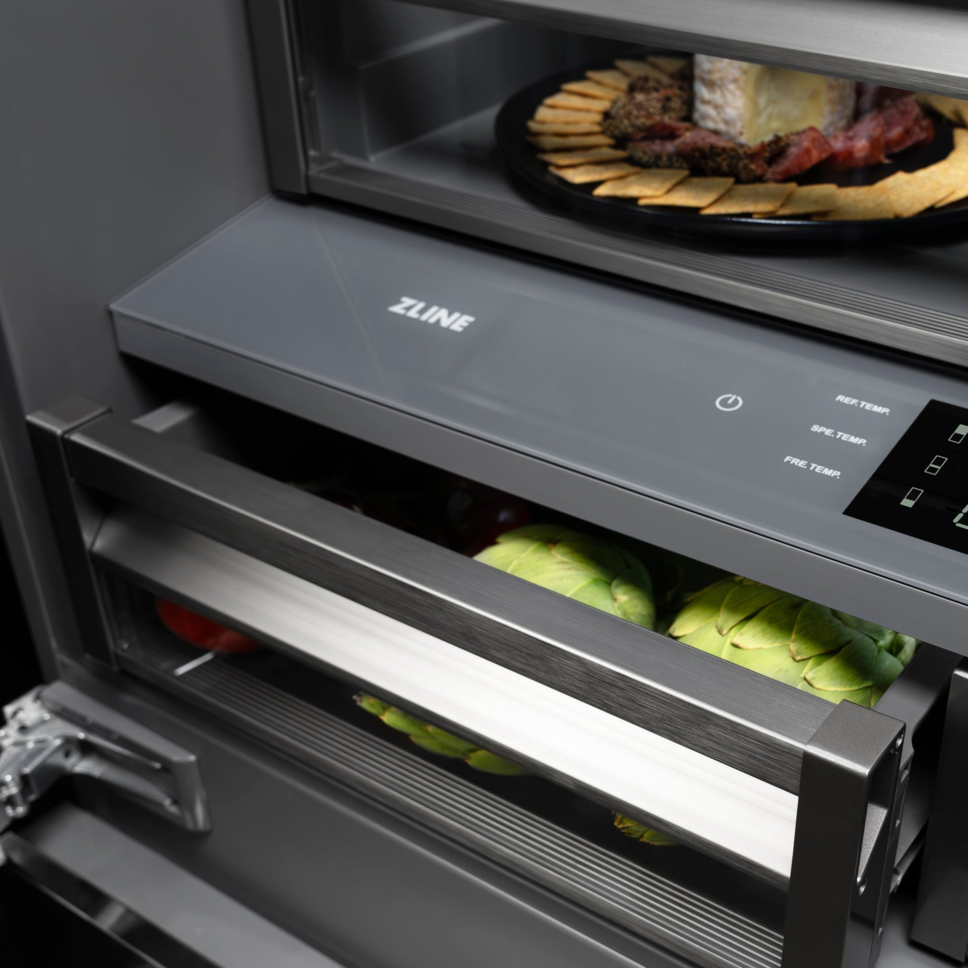 zline-36-in-french-door-built-in-bottom-freezer-refrigerator-19-6-cu-ft-water-dispenser-ice-maker-black-stainless-steel-graphite-gray-interior-polished-gold-helix-handles-grbivz-bs36kg