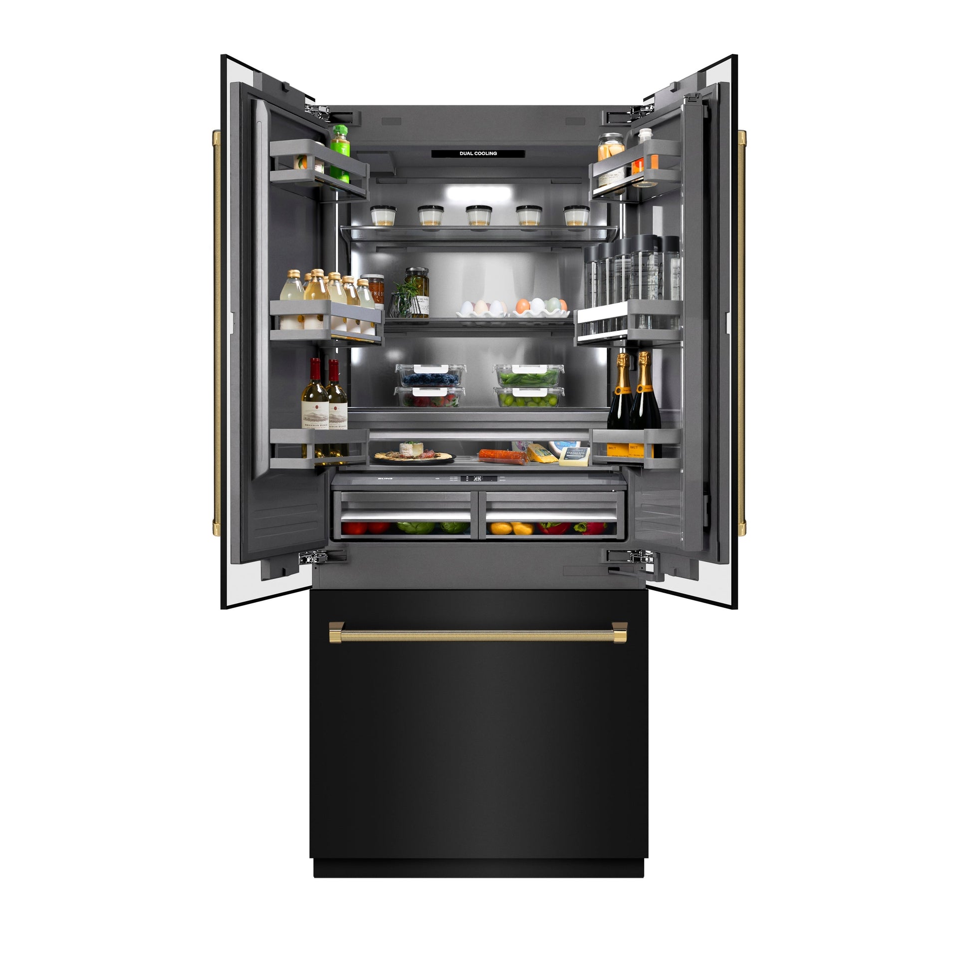 zline-36-in-french-door-built-in-bottom-freezer-refrigerator-19-6-cu-ft-water-dispenser-ice-maker-black-stainless-steel-graphite-gray-interior-polished-gold-helix-handles-grbivz-bs36kg
