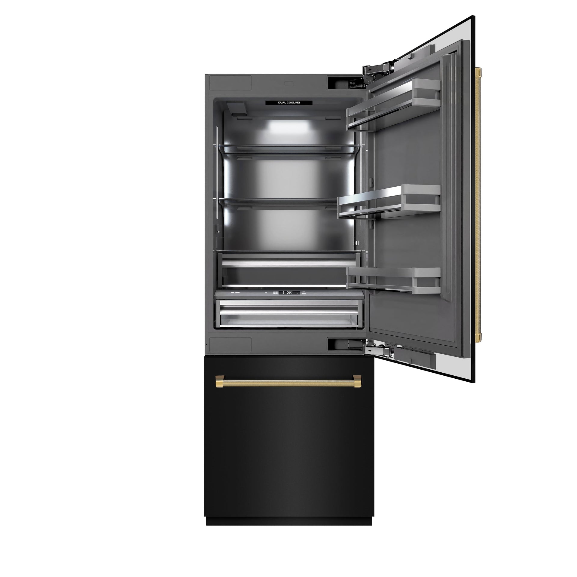 zline-30-in-built-in-bottom-freezer-refrigerator-16-1-cu-ft-water-dispenser-ice-maker-black-stainless-steel-graphite-gray-interior-polished-gold-helix-handles-grbivz-bs30kg