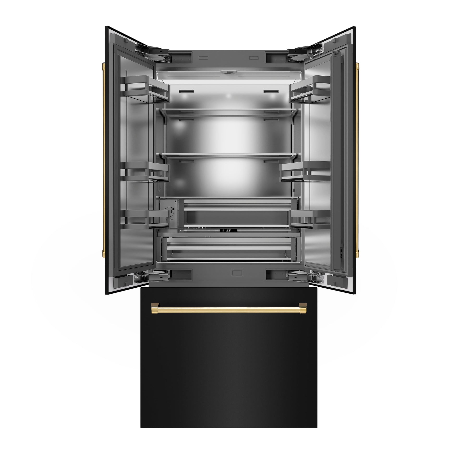 zline-36-inch-french-door-built-in-bottom-freezer-refrigerator-19-6-cu-ft-water-dispenser-ice-maker-black-stainless-steel-stainless-steel-interior-polished-gold-accents-srbivz-bs-36-g